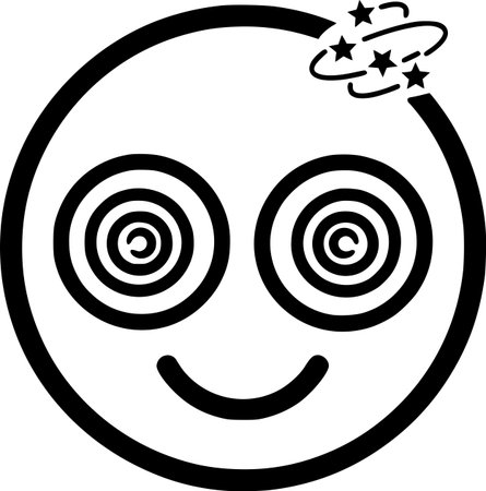 A stylized portrait with a dizzying effect: spirals instead of eyes symbolize the eternal race for knowledge, retraining, and the desire to be an "eternal student."のイラスト素材