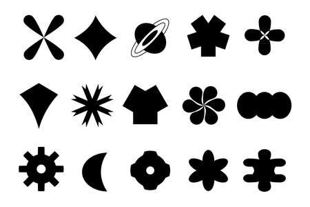 Universal trendy geometric linear shapes set. Brutalism shapes for swiss minimal style design. Set Of Cool Modern Geometric Stickers. Memphis design, retro elements for the web, vintage.のイラスト素材
