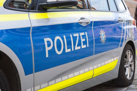 Germany - July 16, 2019; A police car in Germany with the word Police in German on the side of the carのeditorial素材