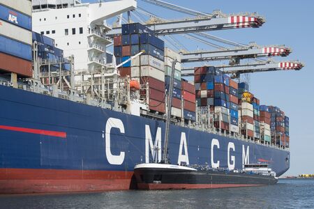 Rotterdam, The Netherlands - July 30, 3019: Jules Verne an Explorer class container ship built by...