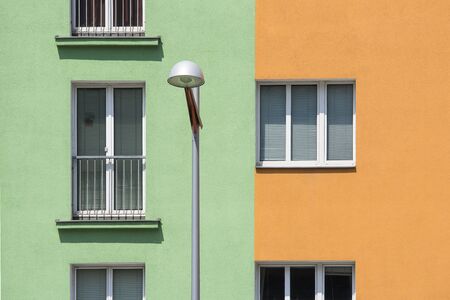 Detail of colorful facade of the houses and a street lantern on the Wiedner GÃ¼rtel in Viennaのeditorial素材