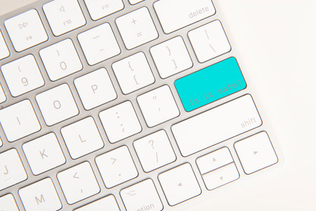 The return button on a computer keyboard colored blue, with the question is this safe as a concept...
