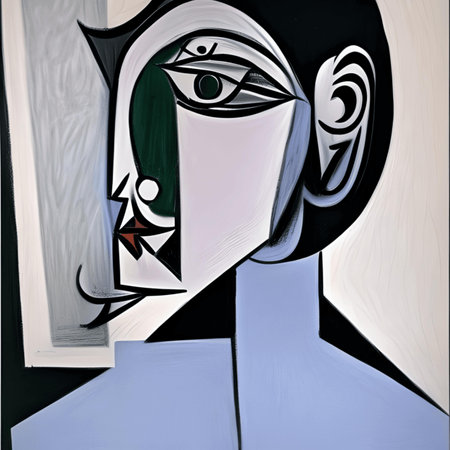 Abstract painting of a woman's face with black and white colors.の写真素材