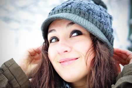 Happy girl in winter set-upの写真素材