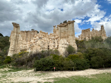 View of the rock formations in the natural park of Ronda, Spainの写真素材