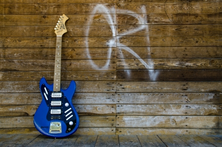 Vintage electric guitar Jolana Alfa from 1965 on wood background の写真素材