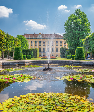 VIENNA, AUSTRIA - JULY 19, 2014: Fountain in the park behind the Schonbrunn castle in Viennaのeditorial素材