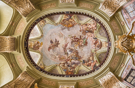 PRAGUE, CZECH REPUBLIC - AUGUST 13, 2014: Interior dome of the Baroque St. Nicholas Church on Lesser Town in Pragueのeditorial素材