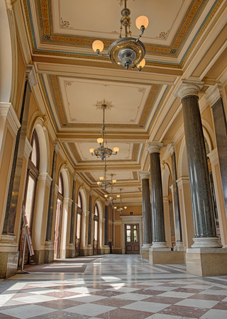 PRAGUE, CZECH REPUBLIC - AUGUST 15, 2014: Lobby of Rudolfinum, a music auditorium and home of the Czech Philharmonic Orchestra in Prague, Czech Republic. Hdr image.のeditorial素材