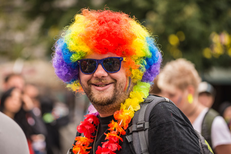 PRAGUE, CZECH REPUBLIC - AUGUST 16, 2014: Participants of the Prague Pride Parade, a festival of tolerance and against homophobia in Czech Republicのeditorial素材