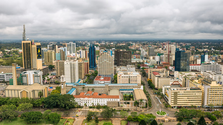 NAIROBI, KENYA - OCTOBER 20, 2014 : Central business district of Nairobi viewed from the roof of Kenyatta International Conference Centre (KICC). Nairobi is the capital city of Kenya.のeditorial素材