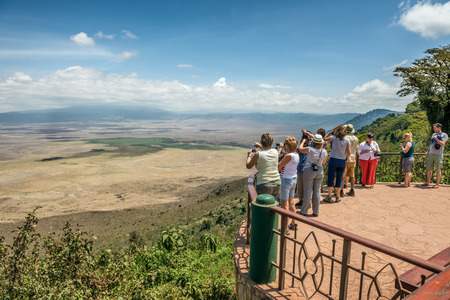 NGORONGORO, TANZANIA - OCTOBER 21, 2014 : View over  Ngorongoro  Conservation Area. Ngorongoro Crater is a large volcanic caldera and a wildlife reserve.のeditorial素材