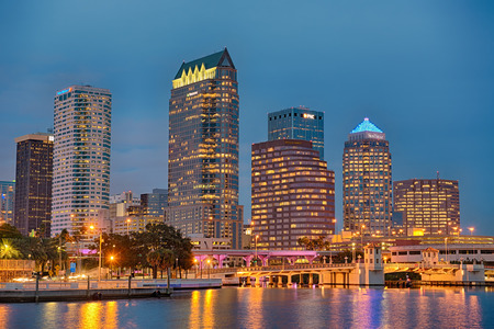 TAMPA, FLORIDA - JANUARY 15, 2015 : The skyline of downtown Tampa at Nightのeditorial素材