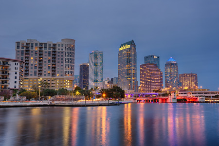 TAMPA, FLORIDA - JANUARY 15, 2015 : The skyline of downtown Tampa at Night, hdr processingのeditorial素材