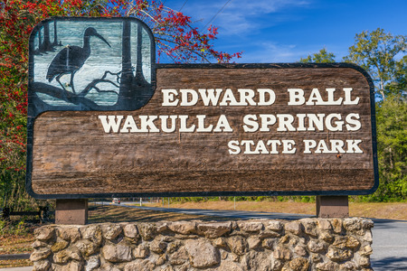 Edward Ball Wakulla Springs entrance sign.  This florida state park is located south of Tallahassee, Florida.のeditorial素材