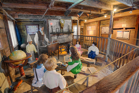 ST. AUGUSTINE, FLORIDA - JANUARY 18, 2015 : Interior of the Oldest Wooden Schoolhouse in the United States. The construction date is unknown, but it first appeared on tax records in 1716.のeditorial素材