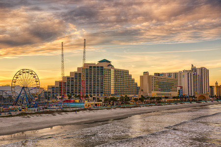 Skyline of Daytona Beach, Florida, at sunset from the fishing pier. Hdr processed.の写真素材