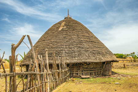 Traditional village house near Addis Ababa, Ethiopia, Africaの写真素材