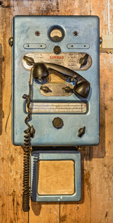 OSLO, NORWAY - AUGUST 2, 2015 : Vintage radio telephone constructed for the fishing flee by the...