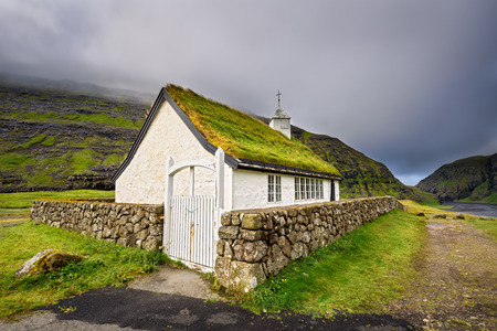 Small village church in Saksun located on the island of Streymoy, Faroe Islands, Denmarkのeditorial素材