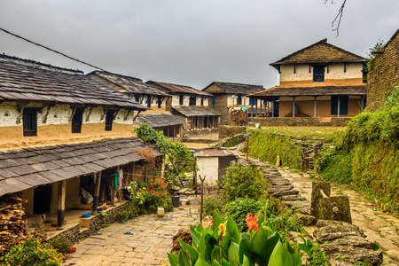 Village of Dhampus situated in the Himalayas mountains near Pokhara in Nepalの写真素材