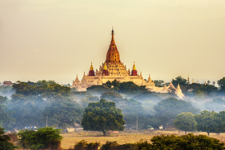 Ananda temple in Bagan at sunrise. Bagan is an ancient city in Myanmar (Burma) with thousands of historic buddhist temples and stupas.の写真素材