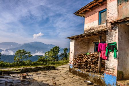 DHAMPUS, NEPAL - OCTOBER 27, 2015 : Backyard of a farmhouse in the Himalayas mountains near Pokharaのeditorial素材