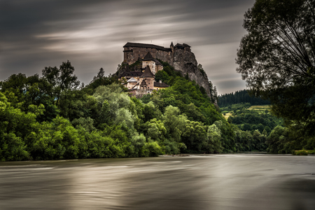 Orava Castle viewed from the village Oravsky Podzamok after storm. Long exposure.のeditorial素材