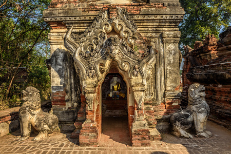 One of many ruined temples in the ancient city and former 14th to 19th century capital of Ava, also called Inwa, located in Mandalay Region, Myanmarの写真素材