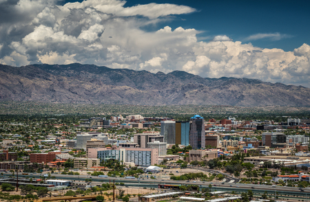 Tucson Skyline and Santa Catalina Mountain range from Sentinel Peak Park, Tucson, Arizona, USAのeditorial素材