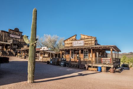 GOLDFIELD, ARIZONA, USA - MAY 17, 2016 : Old saloon and bakery in Goldfield Ghost town. Goldfield, later Youngsberg was a gold mining town, now a ghost town in Pinal County, Arizona.のeditorial素材