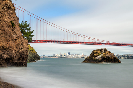 Golden Gate Bridge and downtown San Francisco. Long exposure.の写真素材