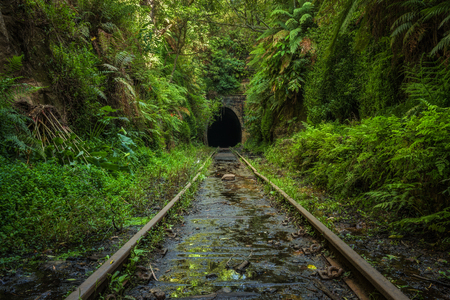 Abandoned railway line and tunnel in Helensburgh near Sydney in New South Wales, Australiaの写真素材