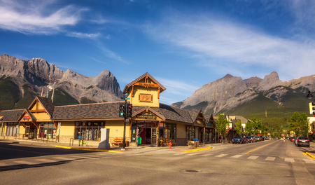 CANMORE, ALBERTA, CANADA - JUNE 26, 2017 : On the streets of Canmore in canadian Rocky Mountains. Canmore is located in the Bow Valley near Banff National Park and is a popular tourist destination.のeditorial素材