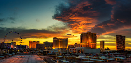 LAS VEGAS, NEVADA, USA - MAY 20, 2016 : Sunset panorama above casinos on the Las Vegas Stripのeditorial素材