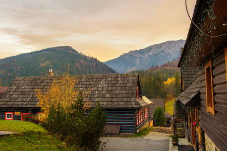 Historic homes in the village of Zdiar in High Tatra Mountainsのeditorial素材