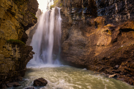 Waterfall in Johnston Canyon, Banff National Park, Canadaの写真素材