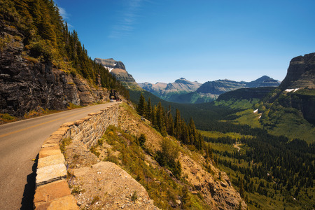 Going to the Sun Road with panoramic view of Glacier National Parkの写真素材