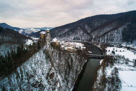 Medieval castle in winterの写真素材