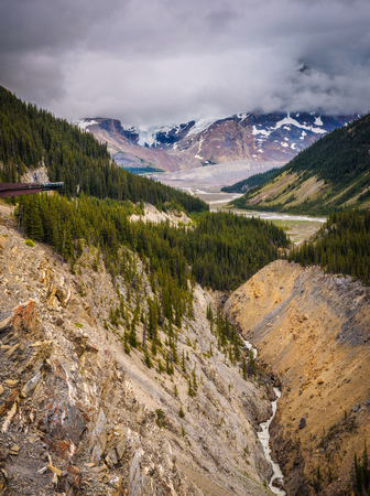 Glacier skywalk above the glacier valley in Jasper National Parkの写真素材