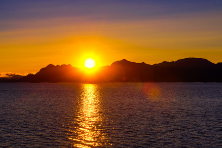 Sunset over the mountains of Lofoten islandsの写真素材