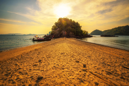 Sunset over Laopilae archipelago around Ko Hong island near Krabi in Thailandの写真素材