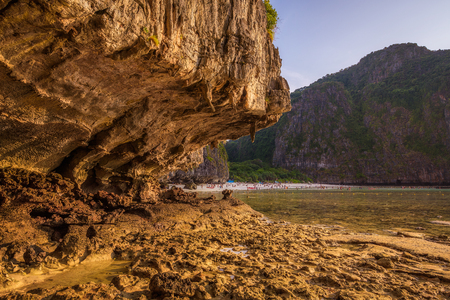 Maya beach with many tourists on Koh Phi Phi island in Thailandの写真素材