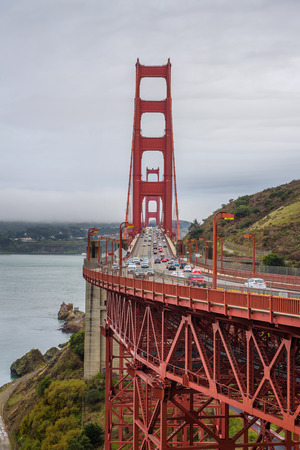 Traffic on the Golden Gate Bridge in San Franciscoの写真素材