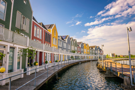 Skyline of Houten with famous Rainbow Houses in Netherlandsの写真素材
