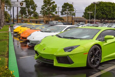 Lamborghini cars parked at the factory authorized dealership in Californiaのeditorial素材