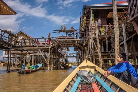 Floating village on the Inle Lake in Myanmarのeditorial素材