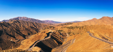 Road through a mountain pass in the Atlas Mountains, Moroccoの写真素材