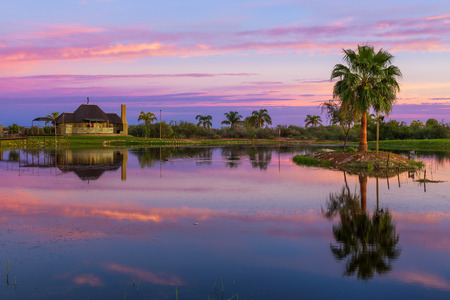 Sunrise above Lapa Lange Game Lodge near Mariental in Namibiaの写真素材