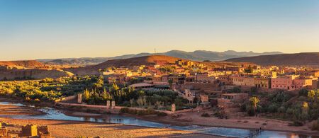 Sunset panorama of Ait Benhaddou in Moroccoの写真素材